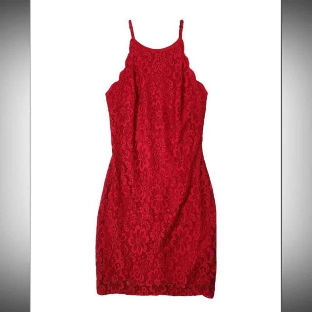 By&by red floral lace slip dress | Halter neck - Picture 3 of 6